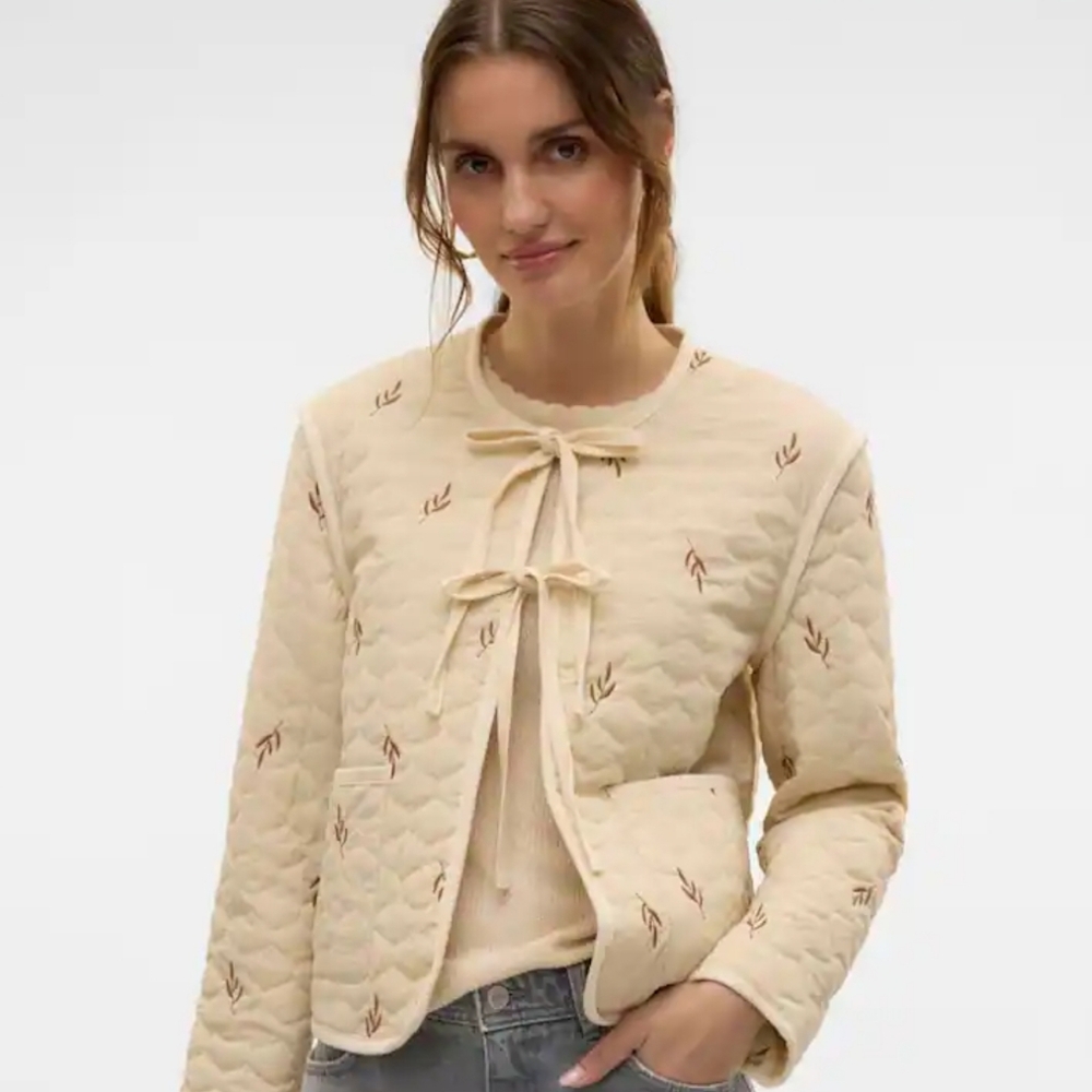 VERO MODA Cream Quilted Tie Front Short Jacket "Evelyn" jacket XL